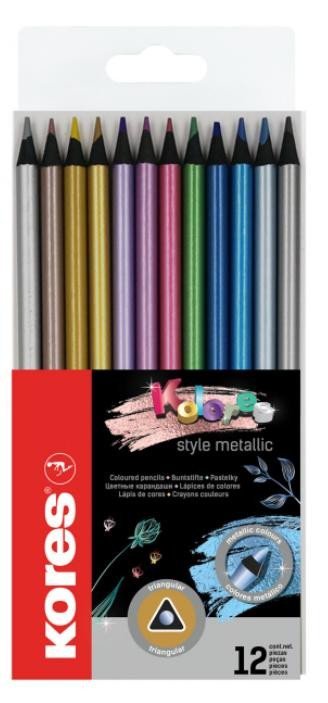 Levně Kores Kolores Style Metallic trojhranné pastelky 12 ks