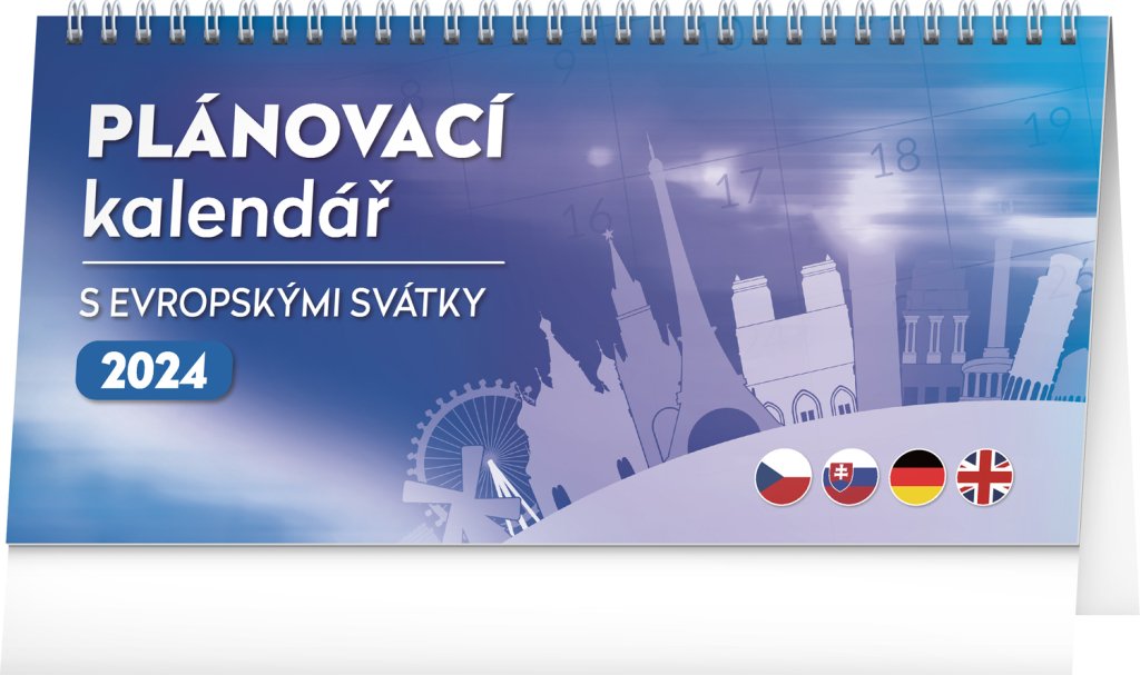 Levně Kalendář 2024 stolní: Plánovací s evropskými svátky, 25 × 12,5 cm