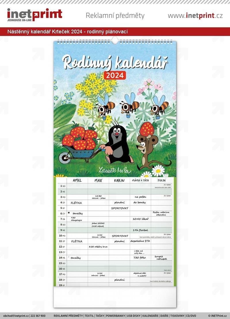Levně Kalendář 2024 nástěnný: Rodinný, plánovací Krteček, 21 × 42 cm