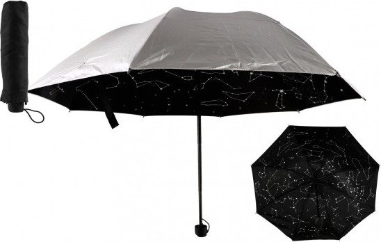 Levně Deštník hvězdná obloha skládací 25cm látka/kov pro dospělé stříbrný v sáčku
