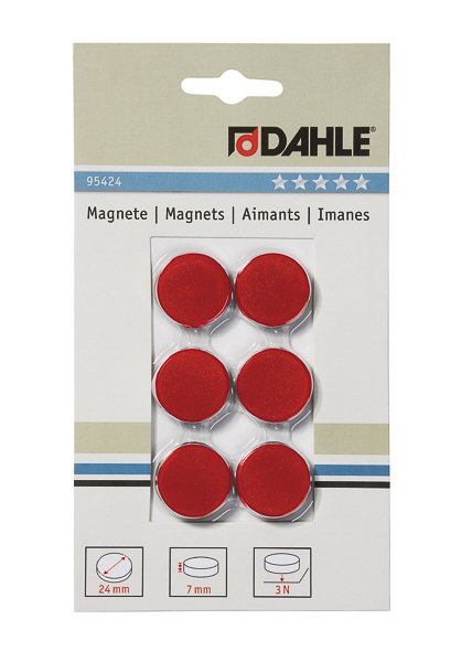 Levně Dahle magnety plánovací, Ø 24 mm, 3 N, červené