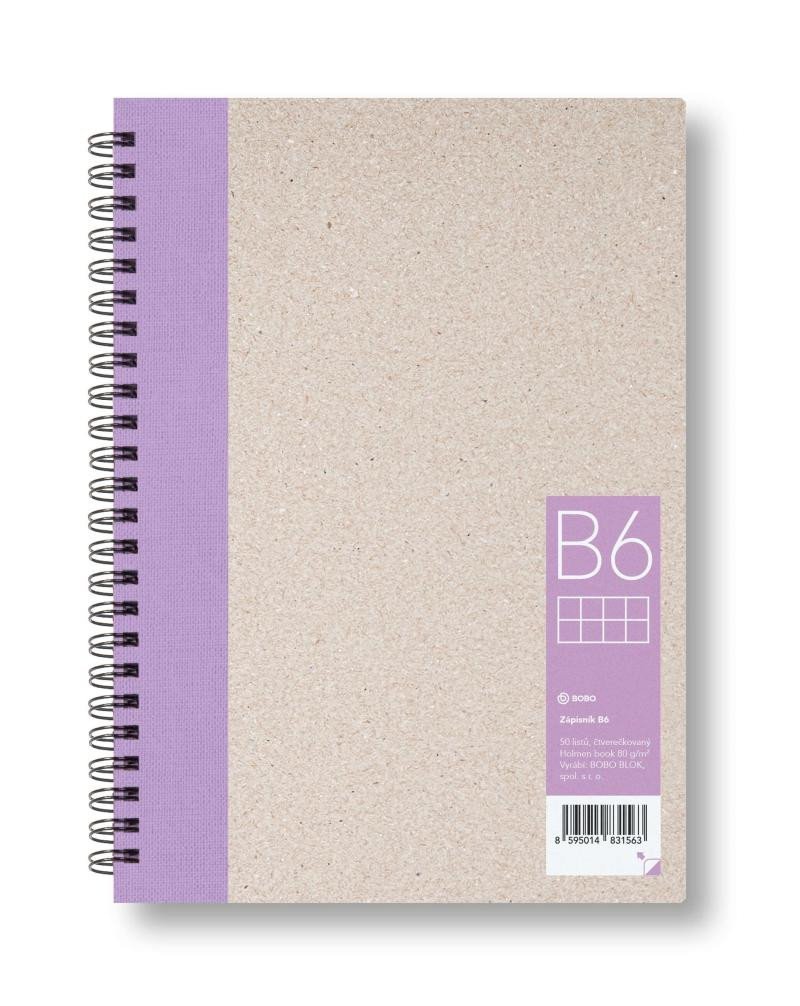Levně Zápisník B6 čtverec, fialový, 50 listů