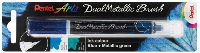 Levně Pentel Dual Metallic Brush štětečkový popisovač - modrý