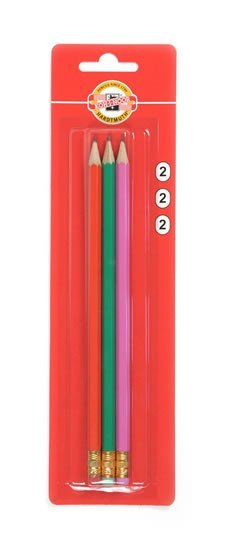 Levně Koh-i-noor tužka grafitová s gumou 2/HB 3ks mix barev