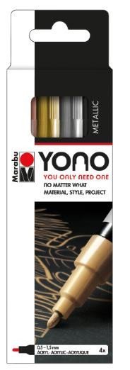 Marabu YONO Sada akrylových popisovačů - metalické barvy 4x 0,5-1,5 mm