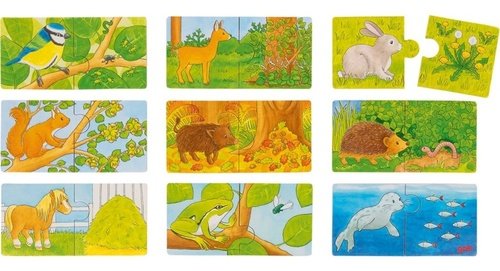 Levně Dřevěné puzzle dvojice Zvířátka a jejich potrava 9x2 dílků
