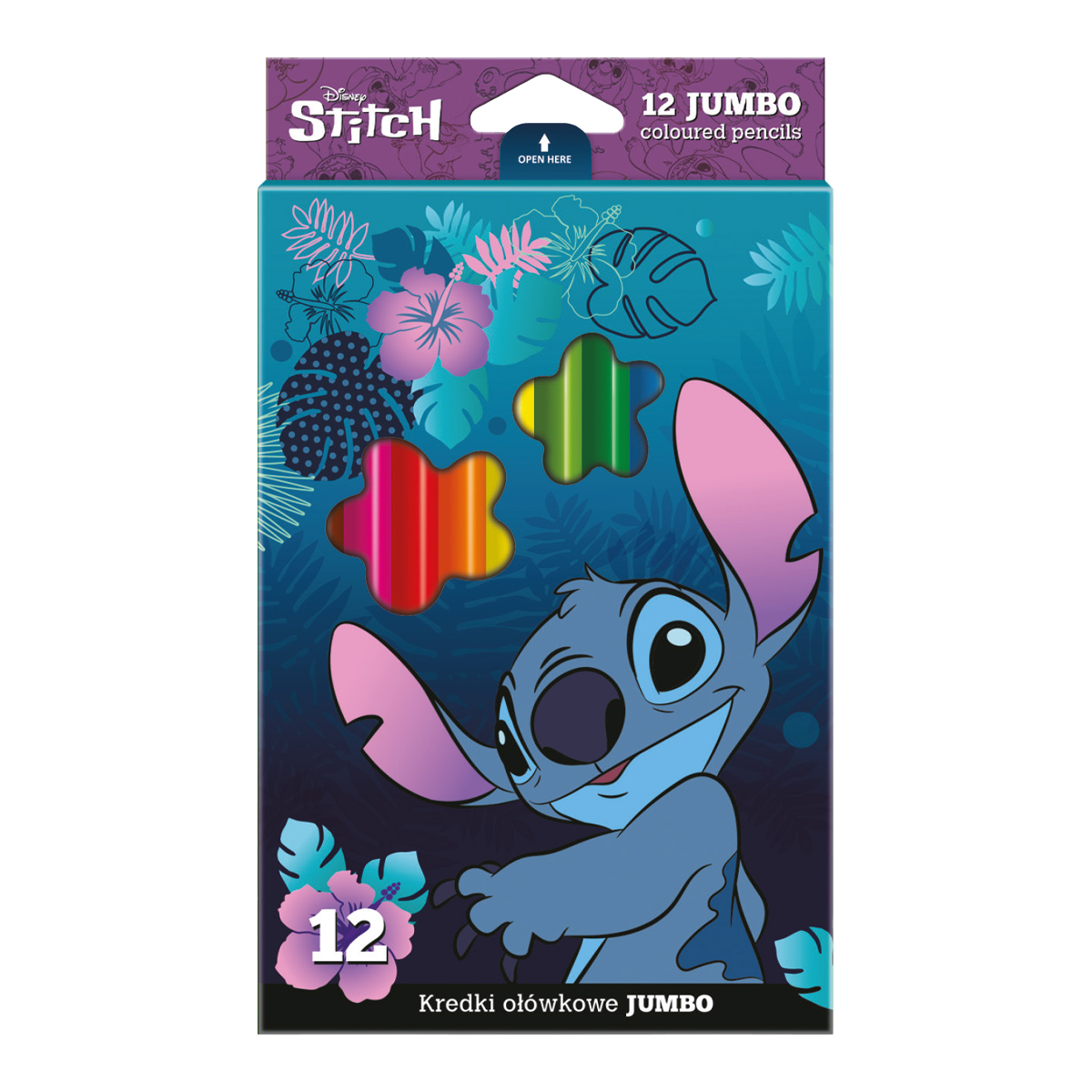 Levně Colorino pastelky trojhranné JUMBO - Stitch, 12 barev