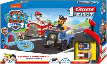 Levně Autodráha Carrera First Paw Patrol/Tlapková Patrola 2,9m plast +2 auta na bat. v krabici 50x30x7cm