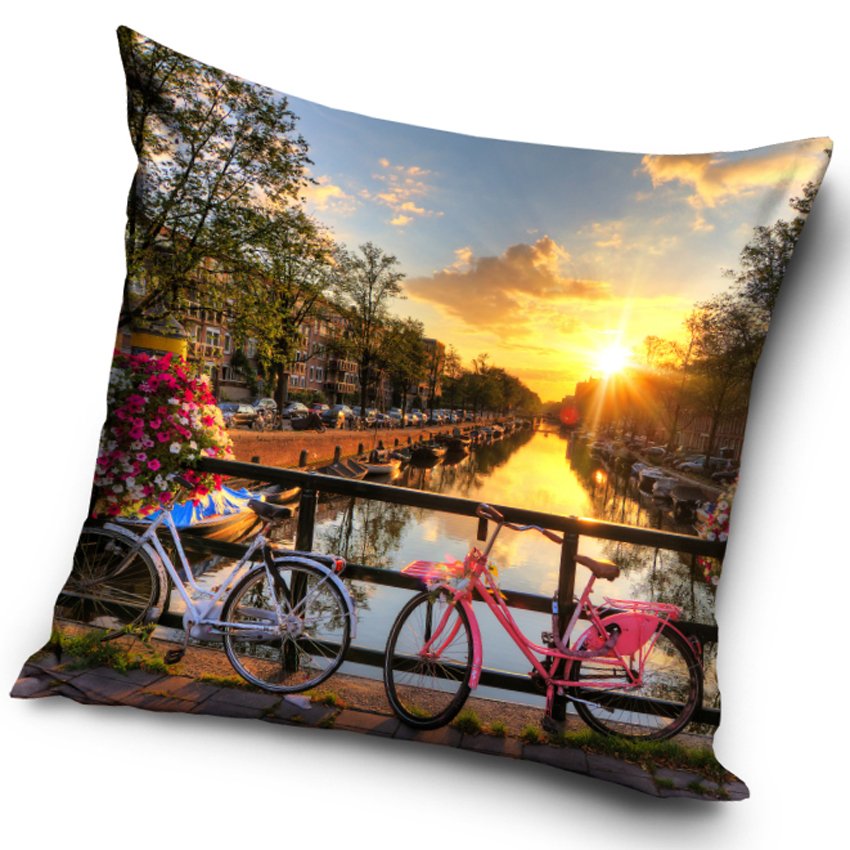 Levně Dekorační polštářek Západ slunce v Amsterdamu