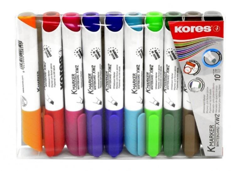 Levně Kores Permanentní popisovač K-MARKER na bílé tabule, zkosený hrot 3-5 mm, mix 10 barev (černá, červená, zelená, modrá, růžová, tyrkysová, oranžová, hnědá, fialová, světle zelená)