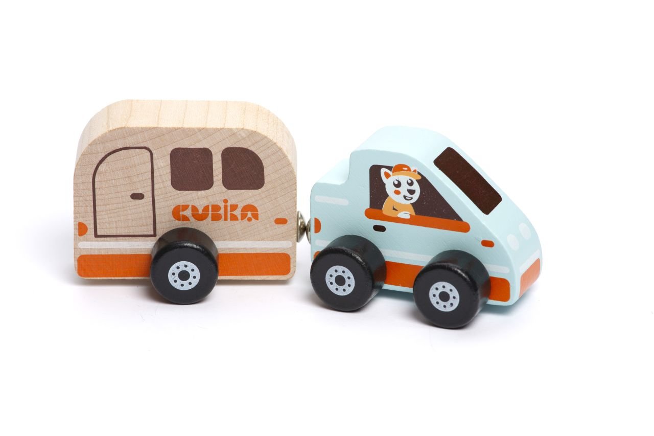 Levně CUBIKA 15368 Auto s karavanem - dřevěná hračka s magnetem 2 díly
