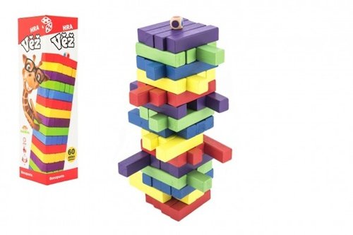Hra věž dřevěná 60 ks barevných dílků společenská hra v krabičce