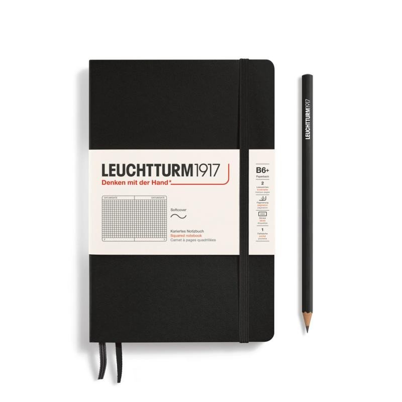 Levně Leuchtturm1917 Zápisník Black Softcover B6+ čtverečkovaný