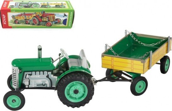 Levně Traktor Zetor s valníkem zelený na klíček kov 28cm Kovap v krabičce