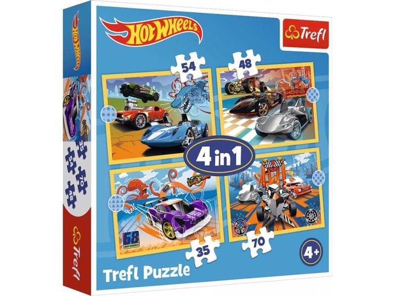 Levně Puzzle Autíčka Hot Wheels 4v1 (35,48,54,70 dílků)