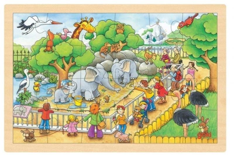 Levně Goki Puzzle Návštěva ZOO 24 dílků - dřevěné