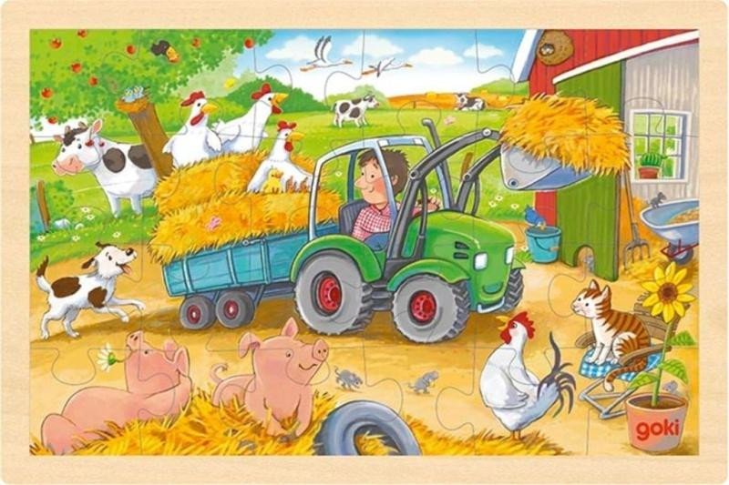 Levně Goki Puzzle Malý traktor 24 dílků - dřevěné