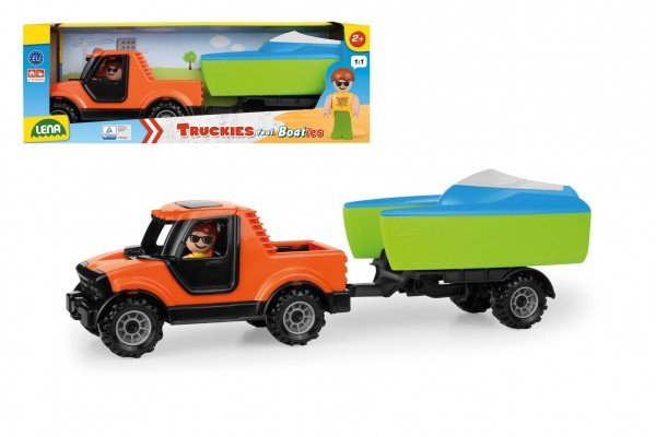 Levně Auto Truckies pickup s vozíkem a loďkou plast 35cm s figurkou v krabici 24m+