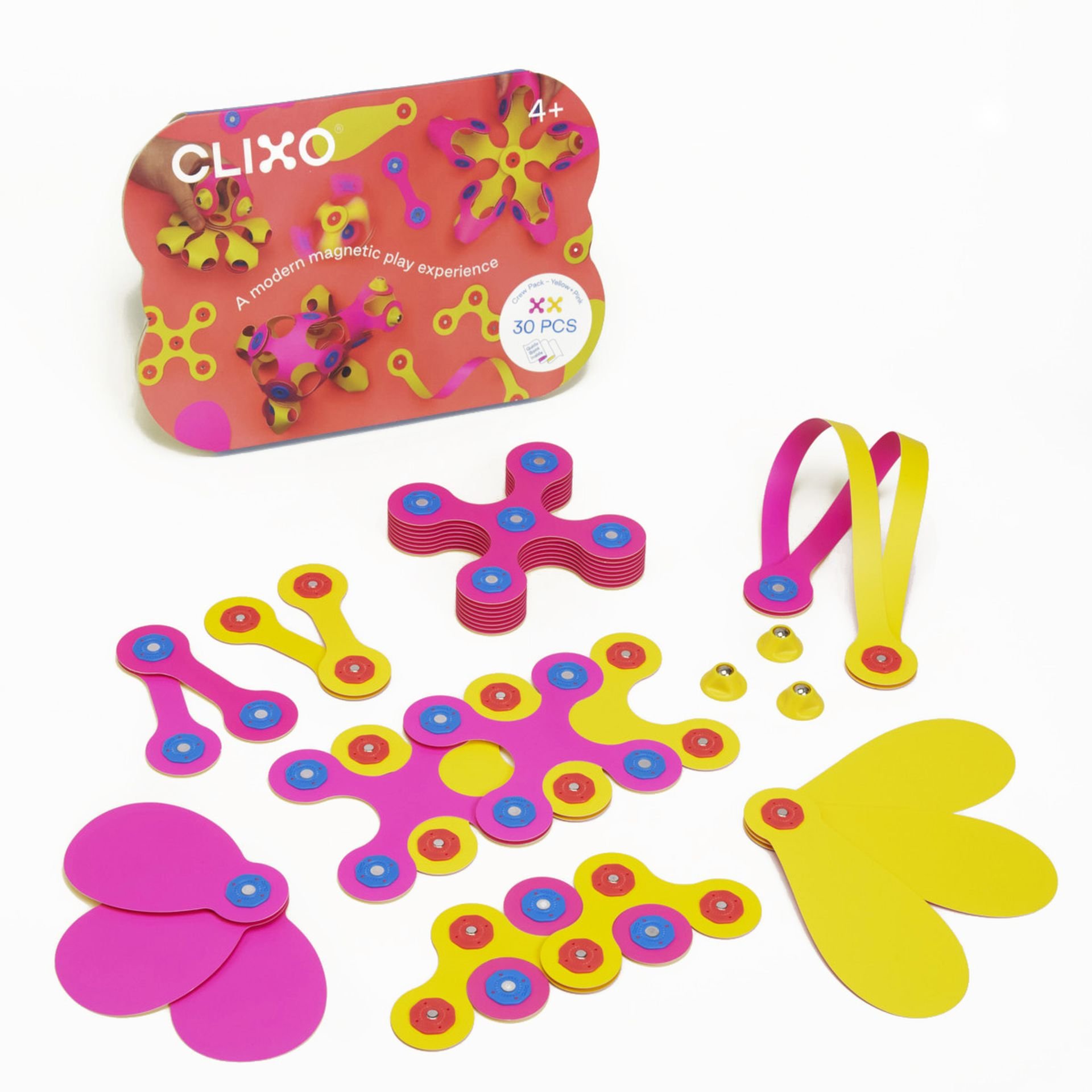 CLIXO Crew Pink &amp; Yellow - magnetická stavebnice 30 kusů