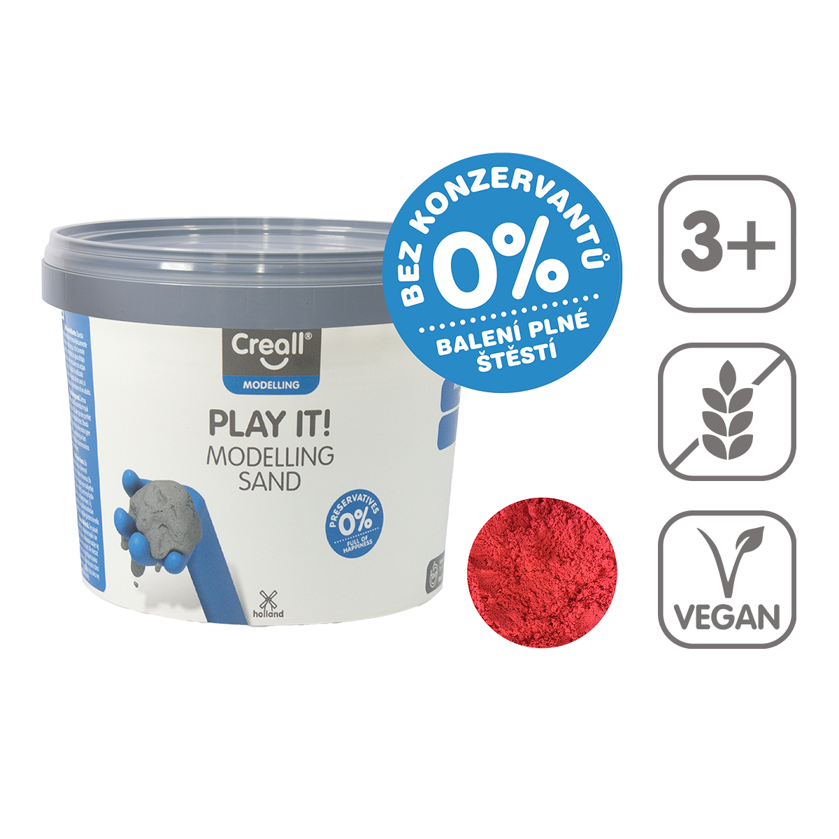 Levně Creall modelovací písek Play it!, 750 g, kelímek, červený