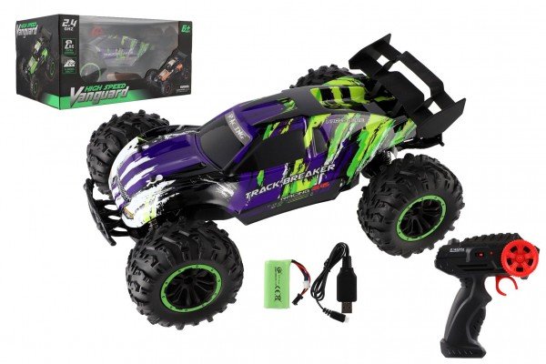 Levně Auto RC Buggy rychlostní 2,4GHz plast 40cm dobíjecí pack+baterie fialové v krabici 42x21x28cm