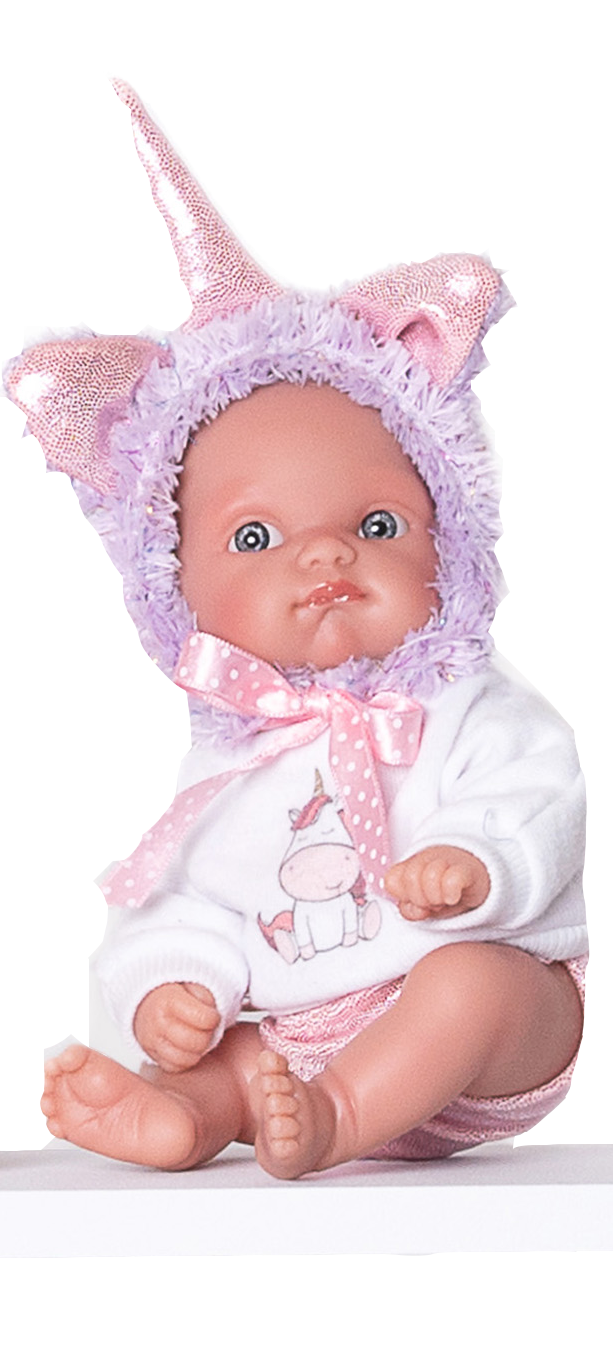 Levně Antonio Juan 85105-2 Jednorožec fialový - realistická panenka miminko s celovinylovým tělem - 21 cm