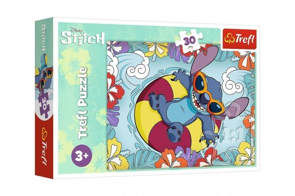 Levně Puzzle Lilo&amp;Stitch na dovolené 27x20cm 30 dílků v krabičce 21x14x4cm