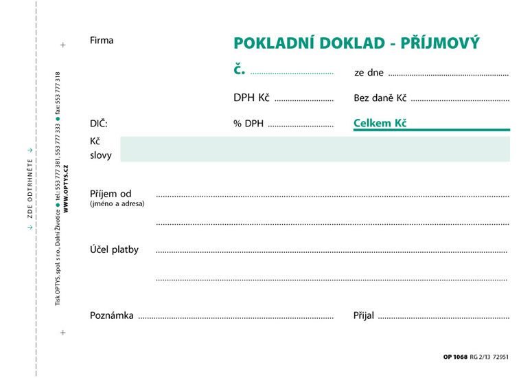Levně Příjmový doklad jedn., s DPH, A6, 100 l., NCR