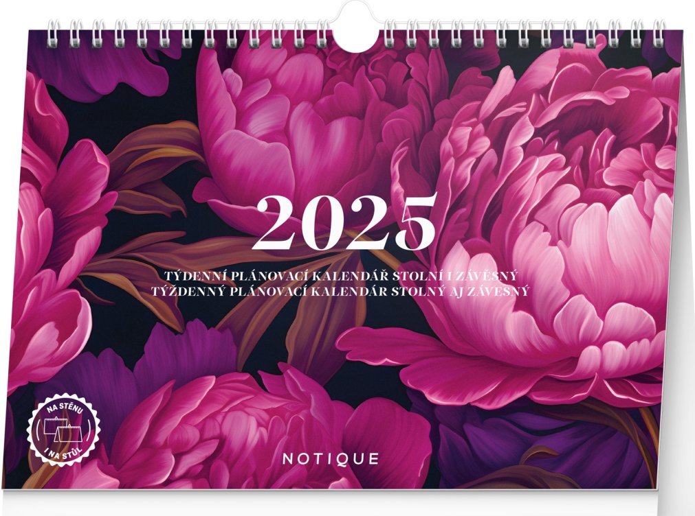 Levně Týdenní plánovací kalendář Pivoňky 2025 - stolní kalendář