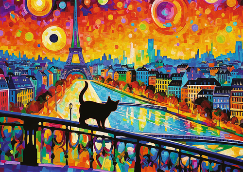 Levně Puzzle Kočka v Paříži 1000 dílků