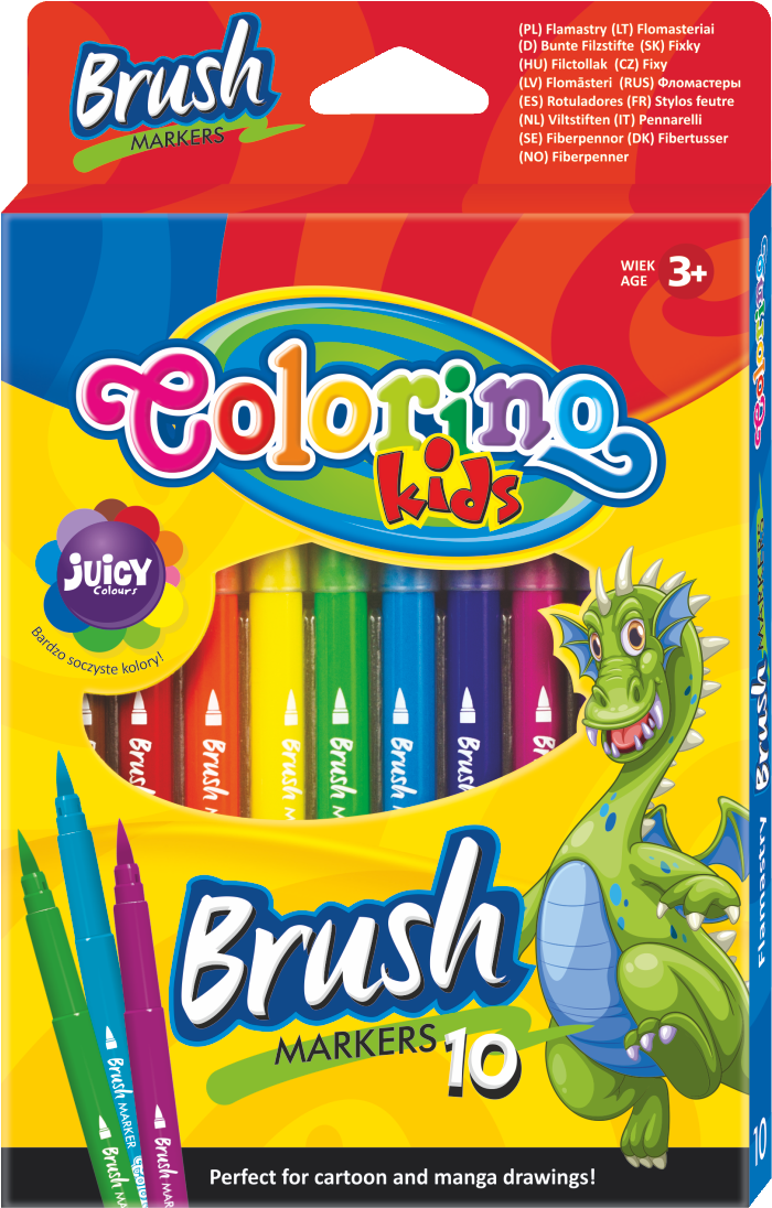 Colorino fixy Brush, dlouhý štětcový hrot, 10 barev