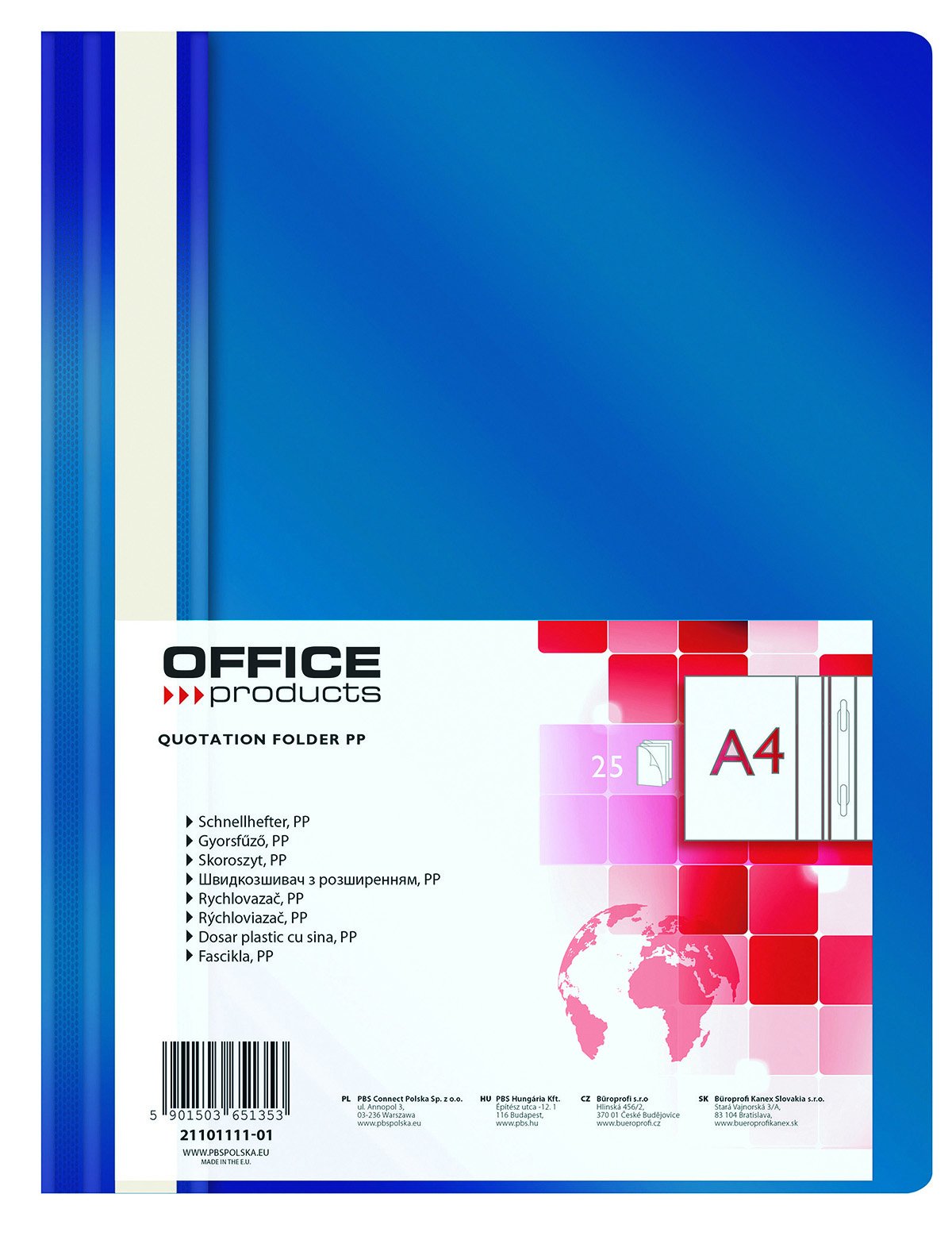 Levně Office Products rychlovazač, A4, PP, 100/170 μm, tmavě modrý
