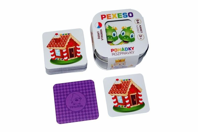 Levně Pexeso Pohádky 64 karet společenská hra v plechové krabičce 6,5x6,5x4cm