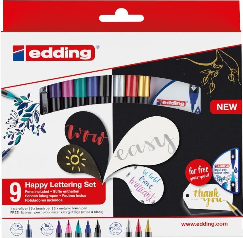 Levně Edding Štětcový popisovač 1340 - sada 9+2 (Happy Lettering set)