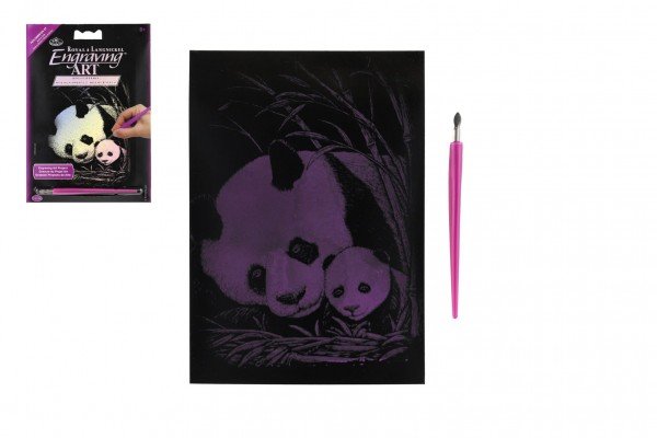 Levně Škrabací obrázek stříbrný Pandy 12,5x18cm na kartě