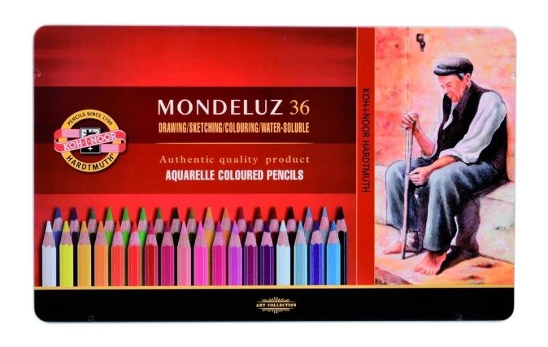 Levně Koh-i-noor pastelky akvarelové umělecké MONDELUZ souprava 36 ks v plechové krabičce