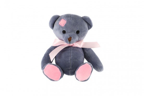 Levně Medvěd sedící s růžovou mašlí plyš 18cm modrý v sáčku 0+