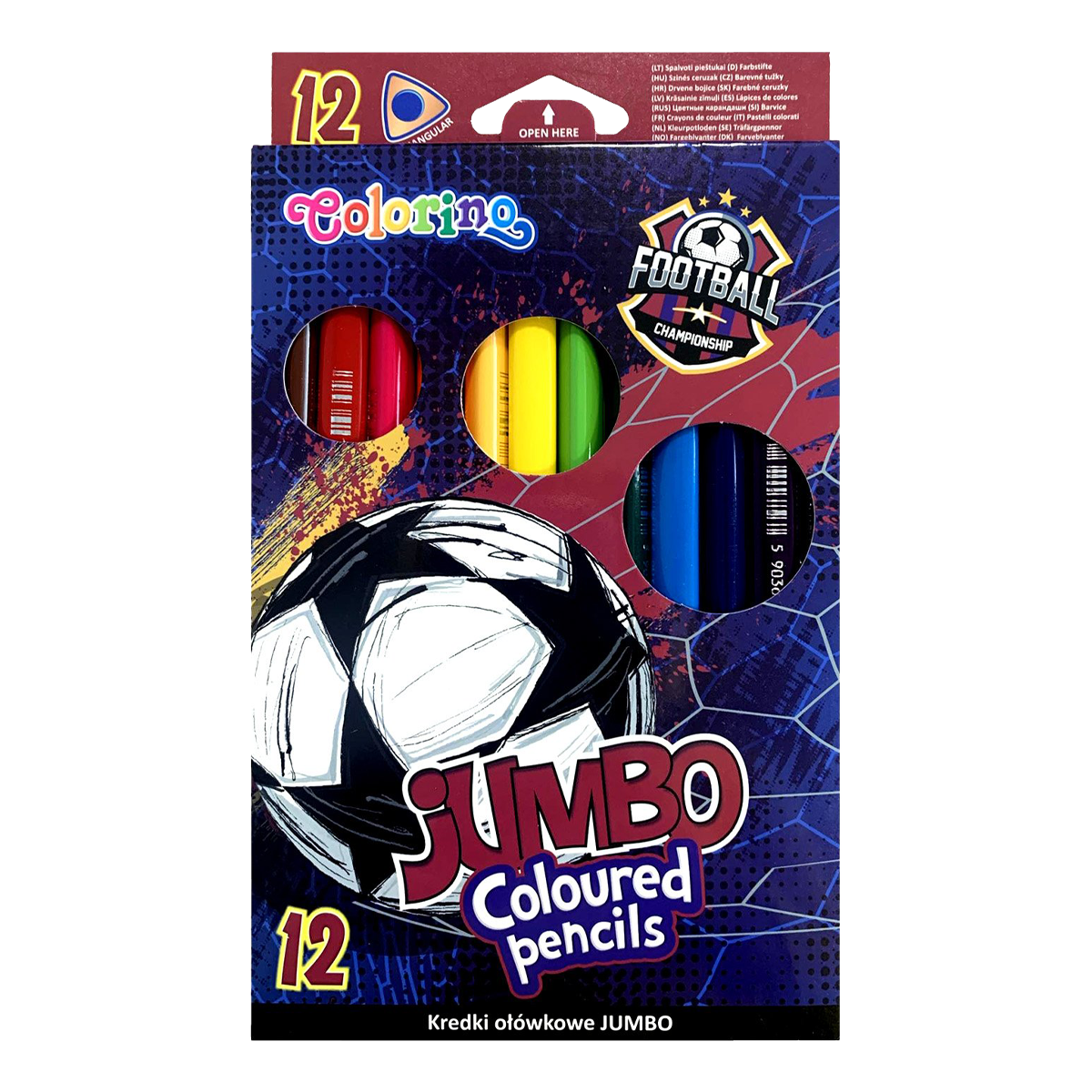 Levně Colorino pastelky trojhranné JUMBO - Football, 12 barev