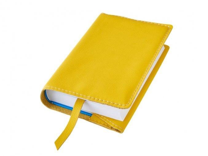 Levně Variabilní kožený obal na knihu se záložkou - kůže žlutá