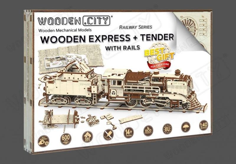 Levně Wooden City Puzzle 3D Vlak + vagon, dřevěné