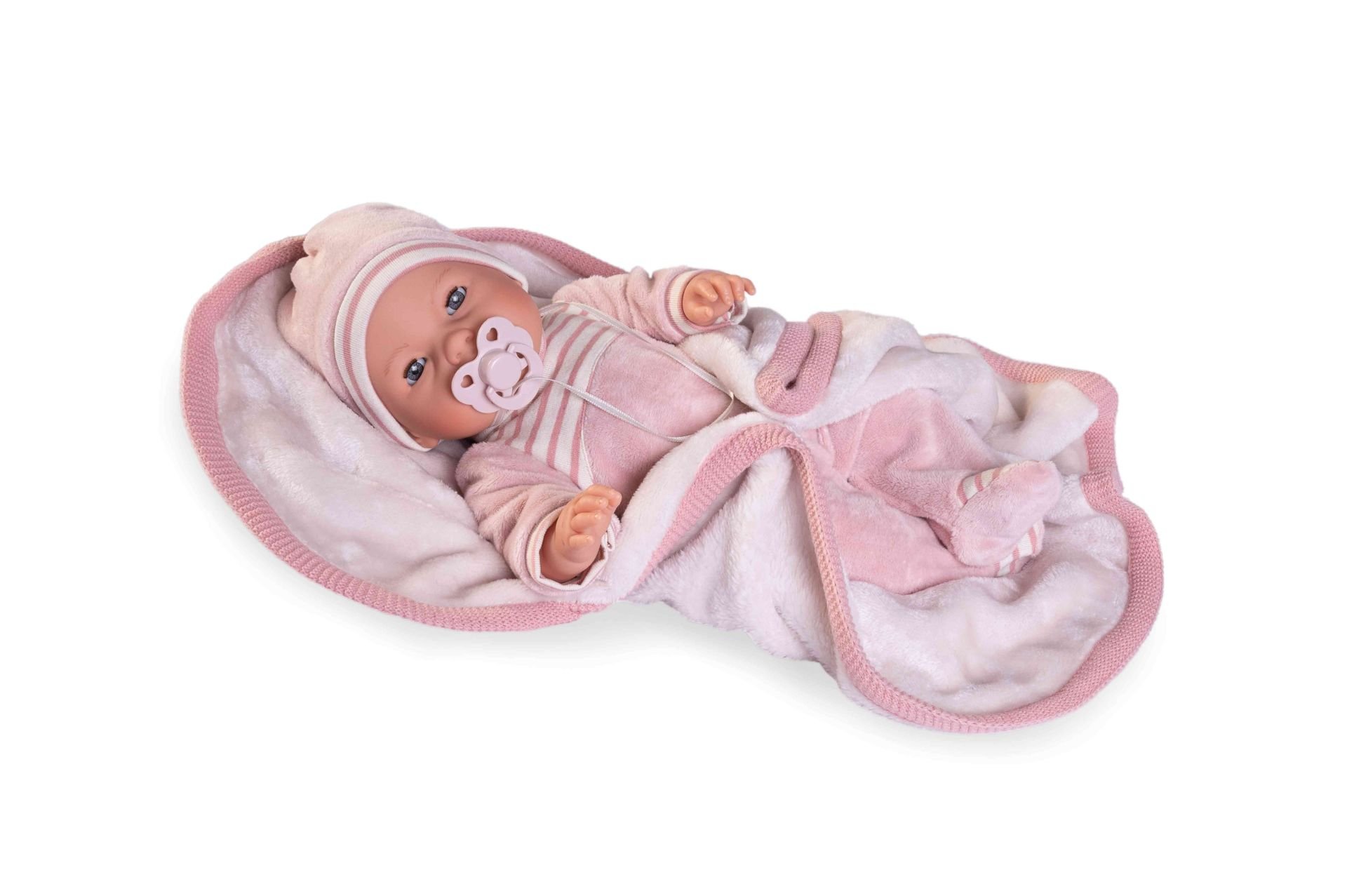Levně Antonio Juan 14155 BIMBA - mrkací panenka miminko se zvuky a měkkým látkovým tělem - 37 cm