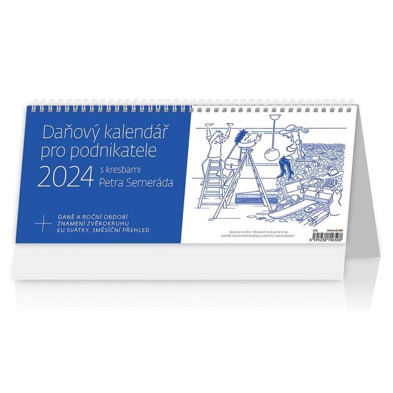 Levně Kalendář stolní 2024 - Daňový kalendář pro podnikatele s kresbami Petra Semeráda
