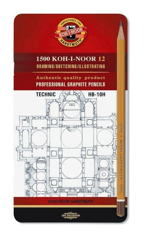 Levně Koh-i-noor tužka grafitová technická HB-10H souprava 12ks v plechové krabičce