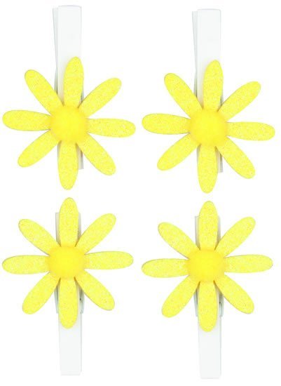Levně Kolíčky 5cm s kytičkou - žlutá s glitry 4ks