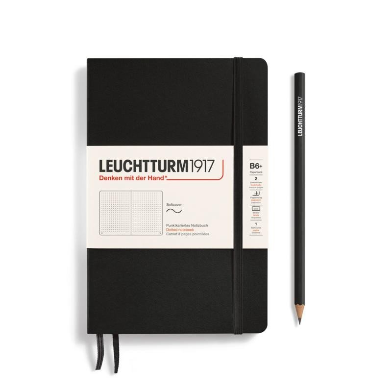 Levně Leuchtturm1917 Zápisník Black Softcover B6+ tečkovaný