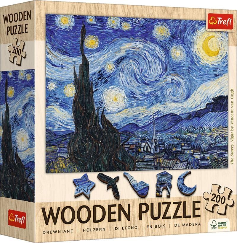 Levně Dřevěné puzzle Art: Vincent van Gogh - Hvězdná noc 200 dílků