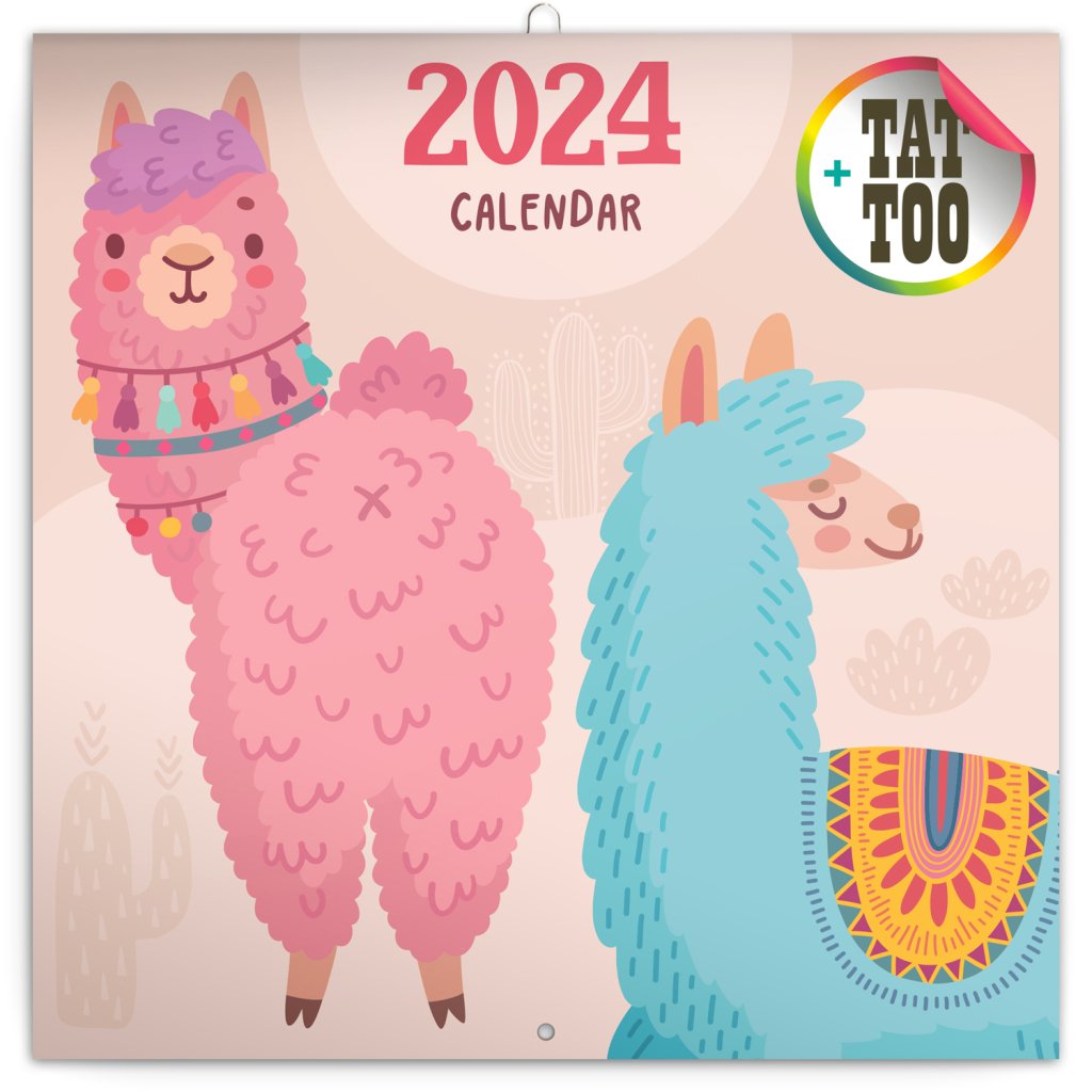 Levně Kalendář 2024 poznámkový: Šťastné lamy, 30 × 30 cm (západní kalendárium)