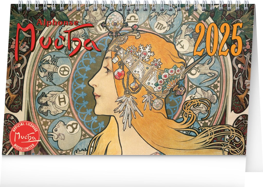 Levně Stolní kalendář Alfons Mucha 2025, 23,1 × 14,5 cm