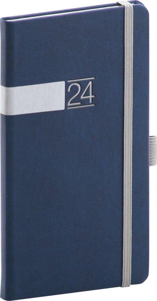 Levně Diář 2024: Twill - modrostříbrný, kapesní, 9 × 15,5 cm