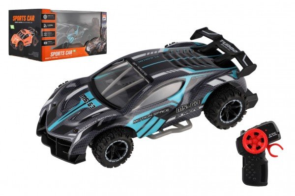 Levně Auto RC sportovní plast 2,4GHz 20cm na baterie šedo-tyrkysové v krabici 24x12x14cm